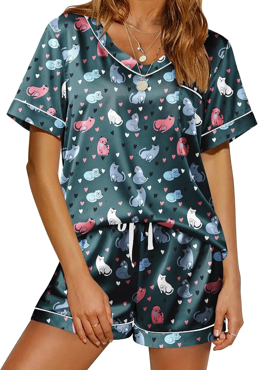 Detalle de Ekouaer Satin Pajama Set