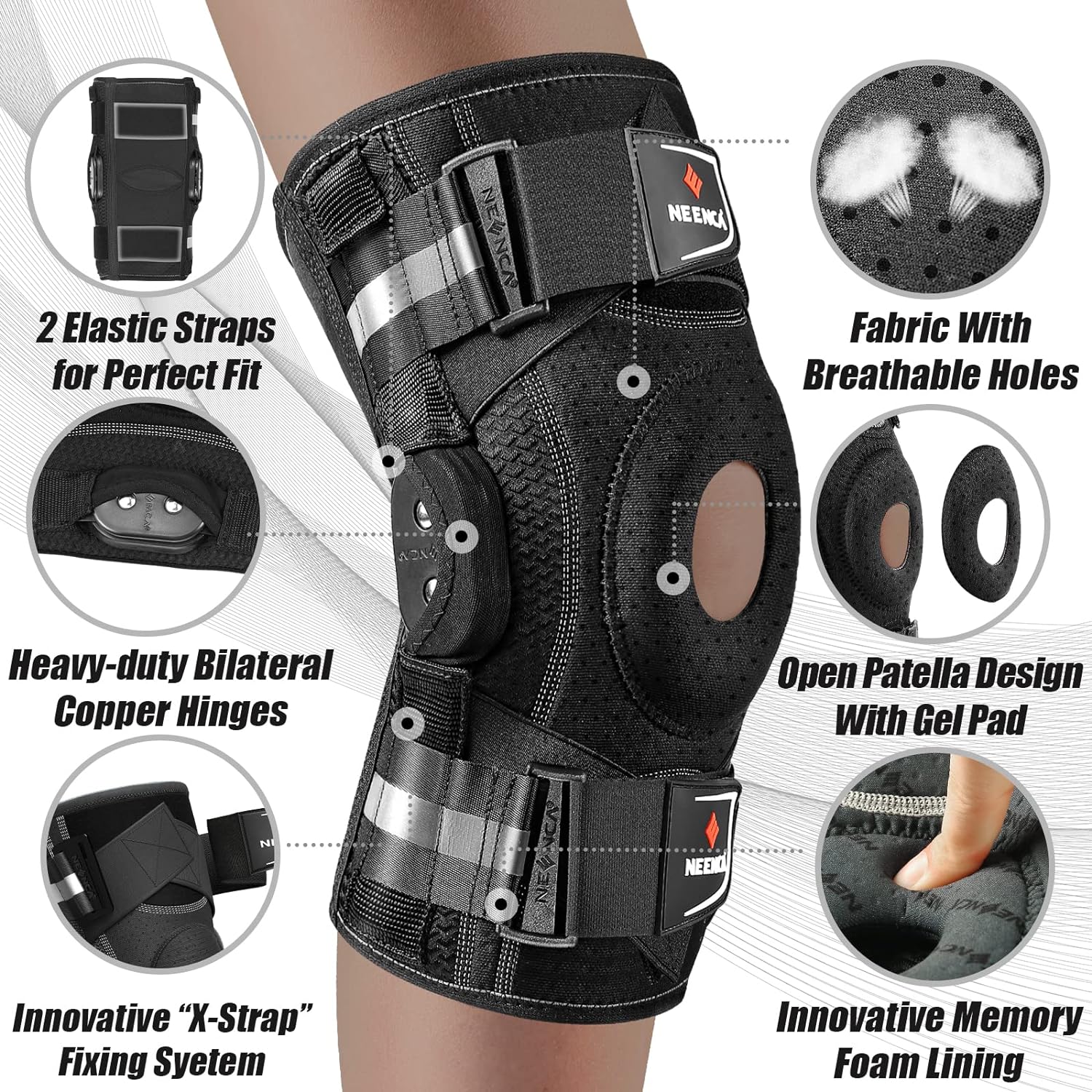 Detalle de NEENCA Professional Knee Brace with X-Strap Fixing System