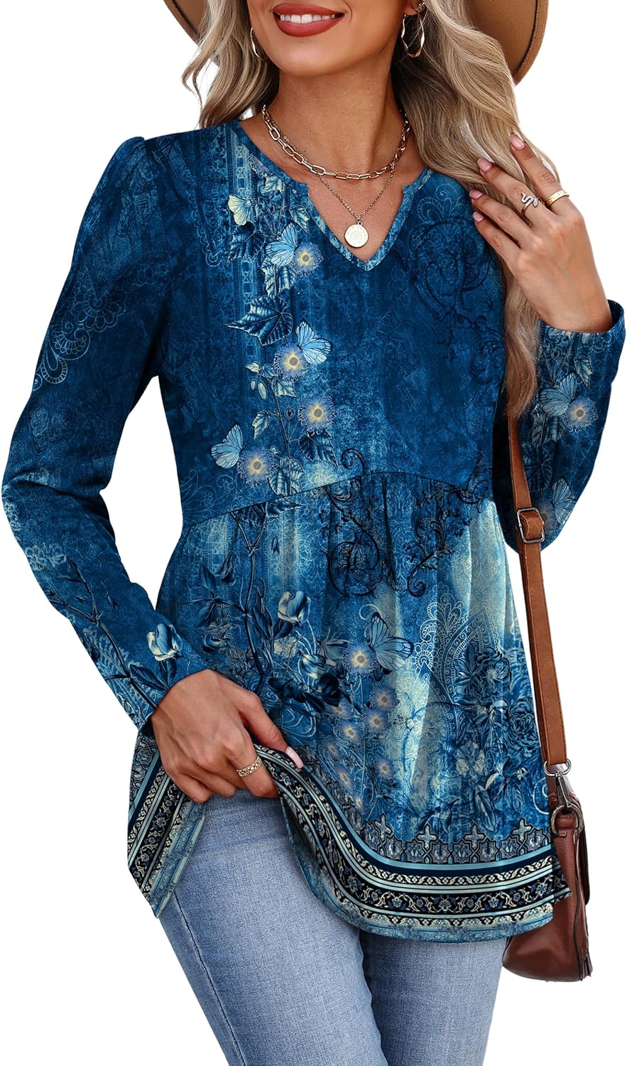 Detalle de WIHOLL Babydoll Peplum V-Neck Top for Women