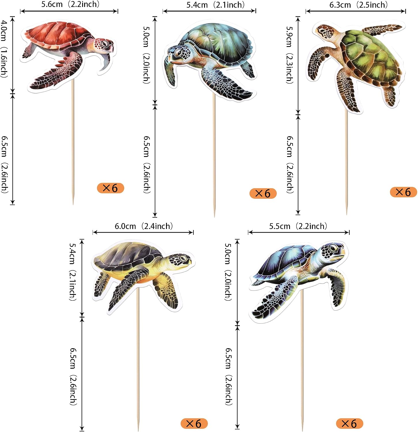 Thumbnail 1 de Xsstarmi 30-Pack Turtles Cupcake Toppers – Double-Sided Sea Animals Picks