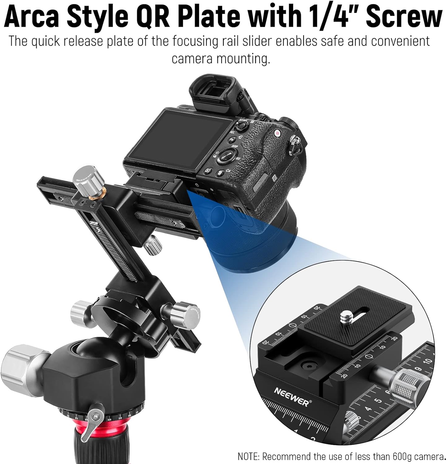 Thumbnail 5 de NEEWER 4-Way Macro Focusing Rail with Quick Release Plate (Arca type, 1/4 inch thread) for DSLR & mirrorless
