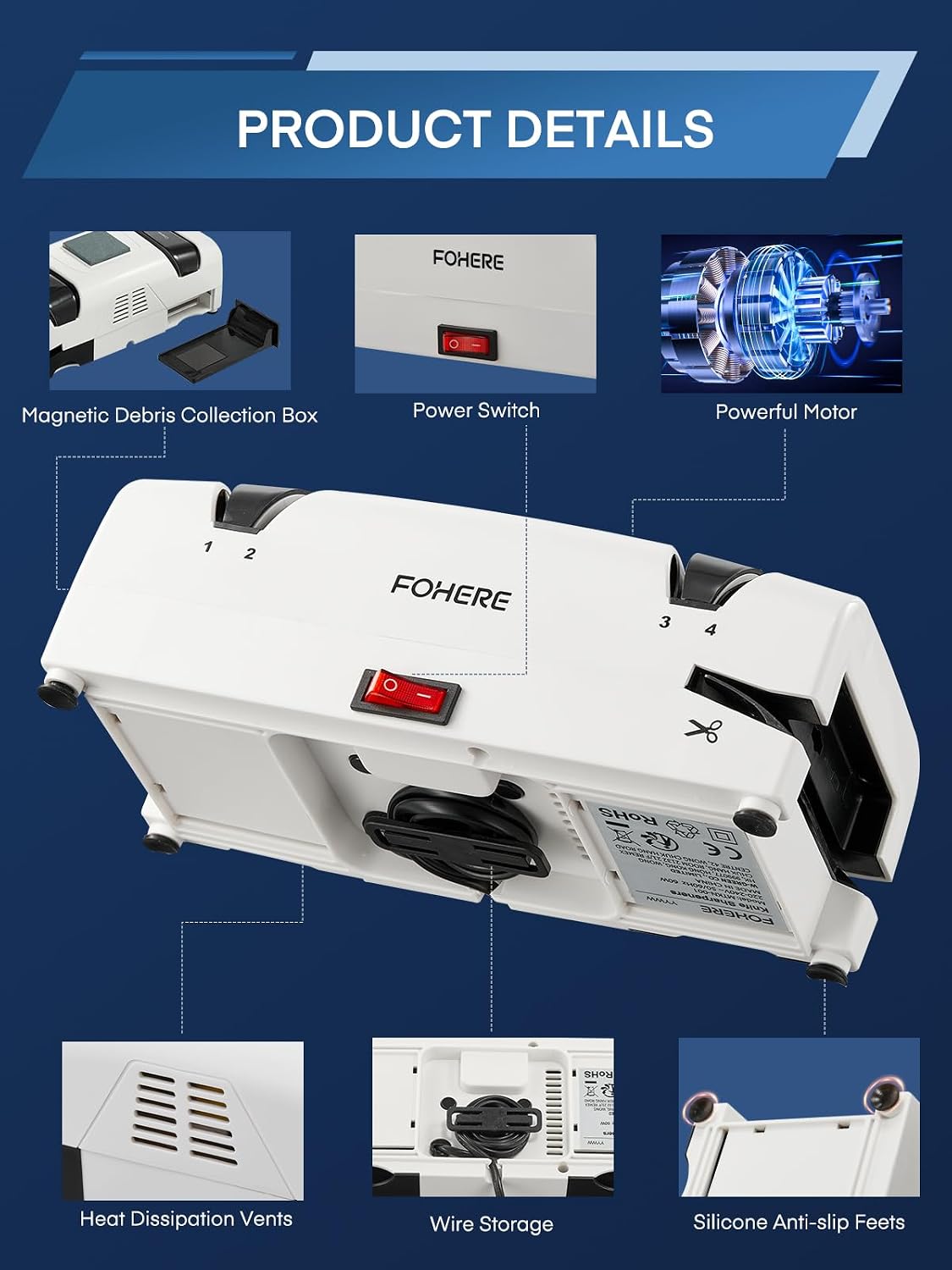 Detalle de FOHERE MTKN-001 elektrische messenslijper 5-in-1 met diamant en 15°