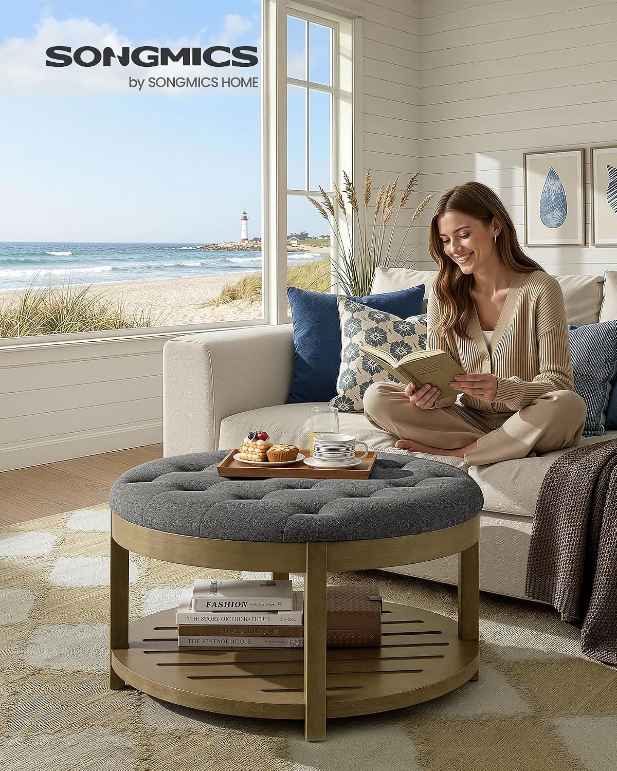 Detalle de SONGMICS Ottoman Coffee Table with Solid Wood Frame