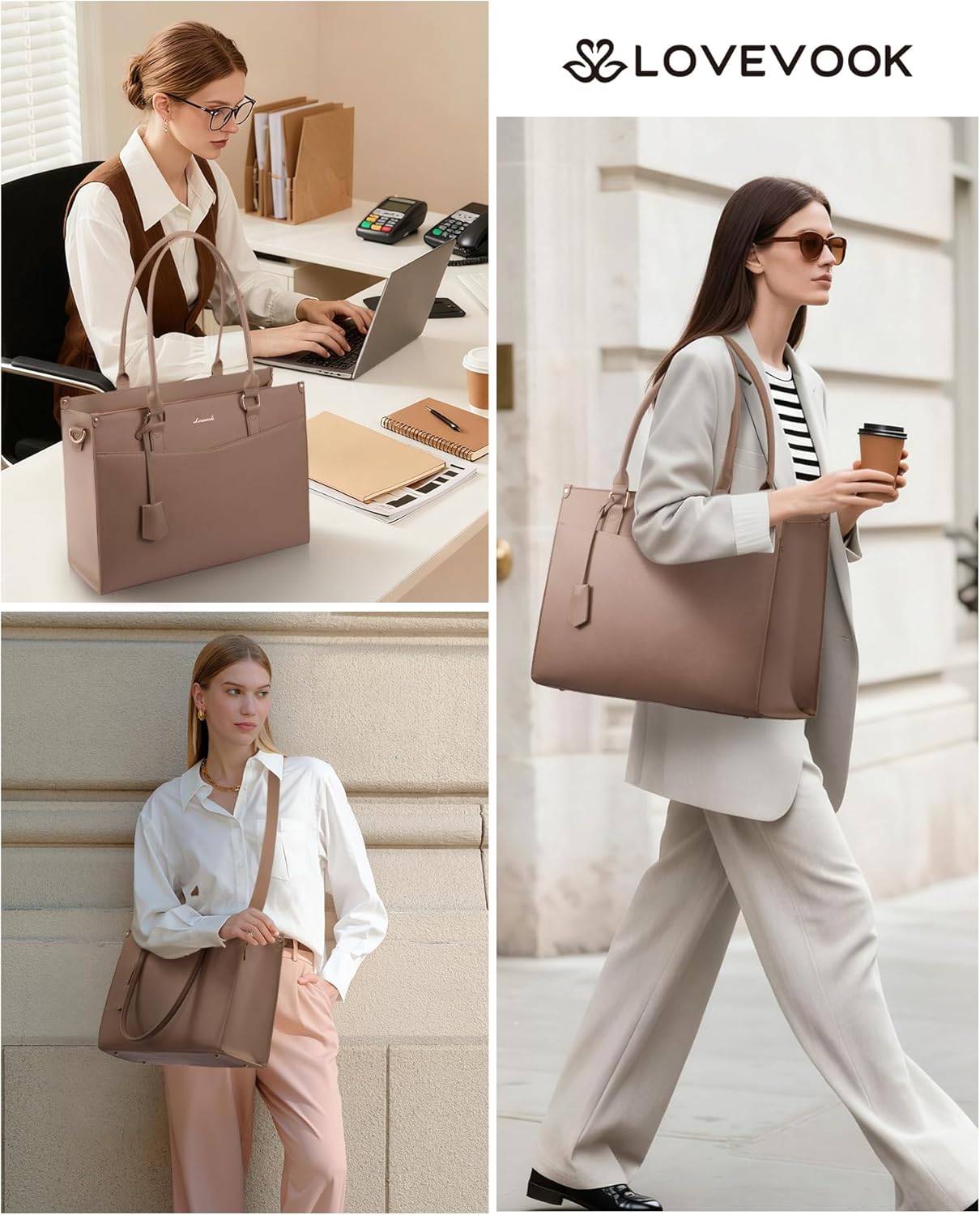 Detalle de LOVEVOOK Laptoptasche Damen 2-in-1: Elegante Business Aktentasche und vielseitige Arbeitstasche