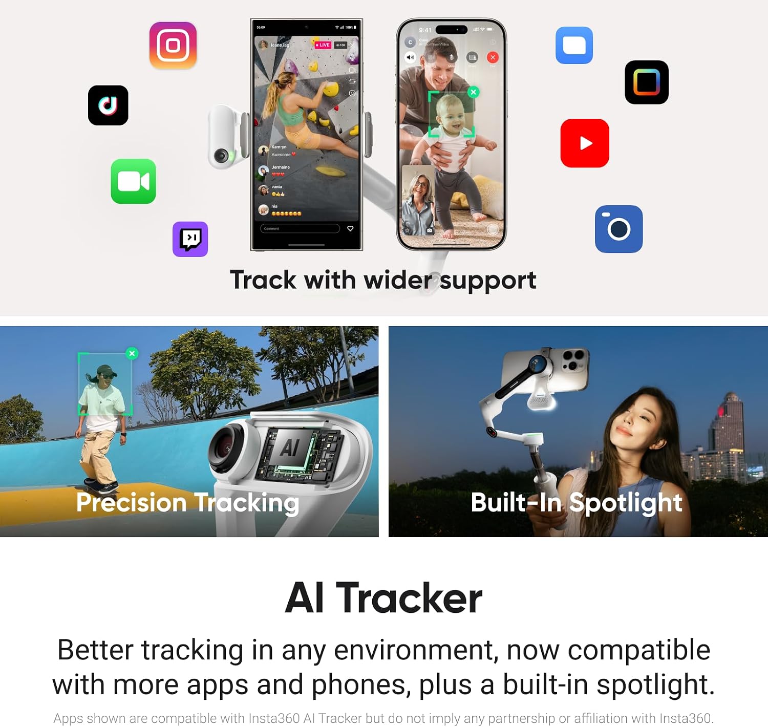 Detalle de Insta360 Flow 2 Pro – gimbal do smartfona ze śledzeniem 360° i Apple DockKit