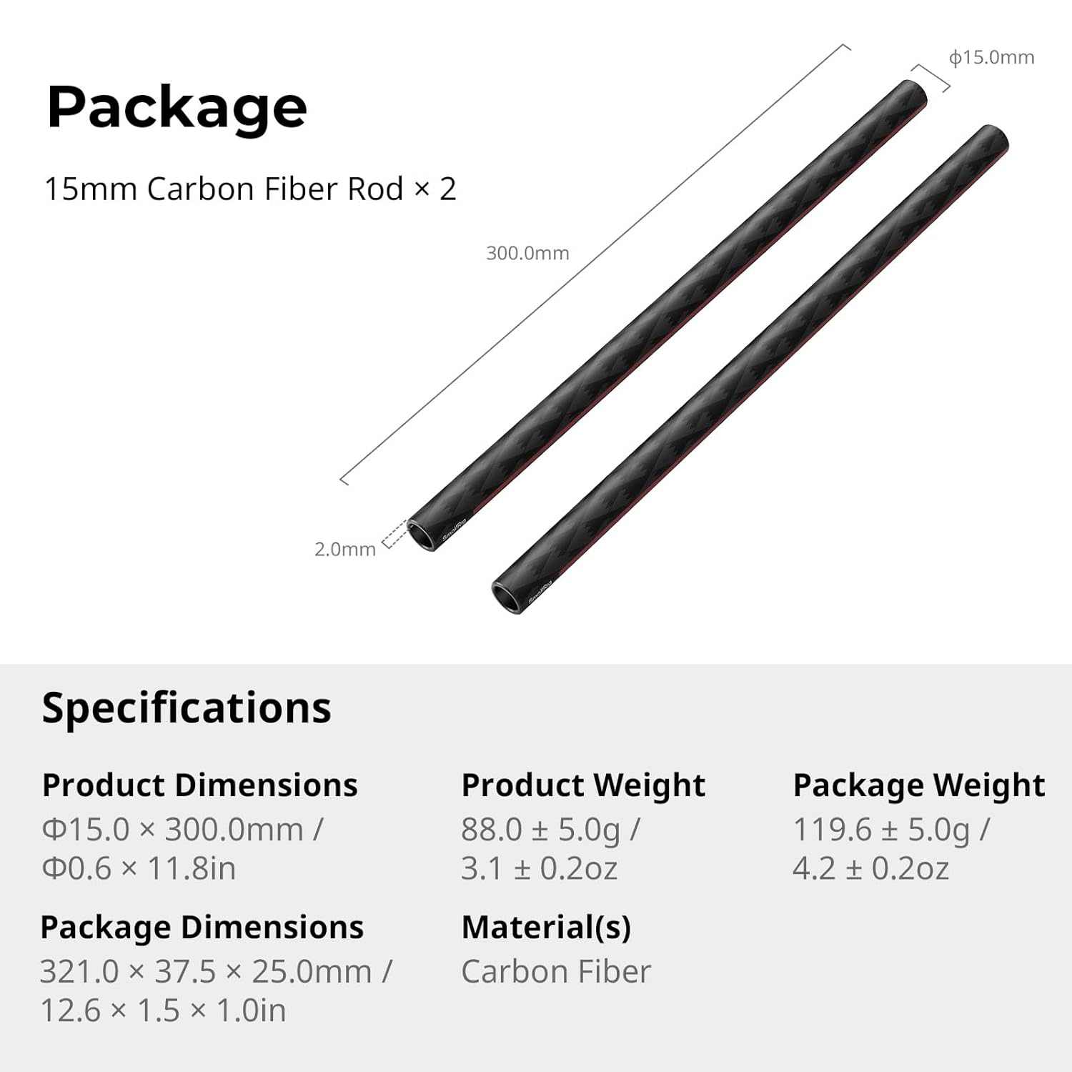 Thumbnail 6 de SmallRig Lot de 2 barres en fibre de carbone 15 mm, 30 cm – pour système de support de barre 15 mm (5212)
