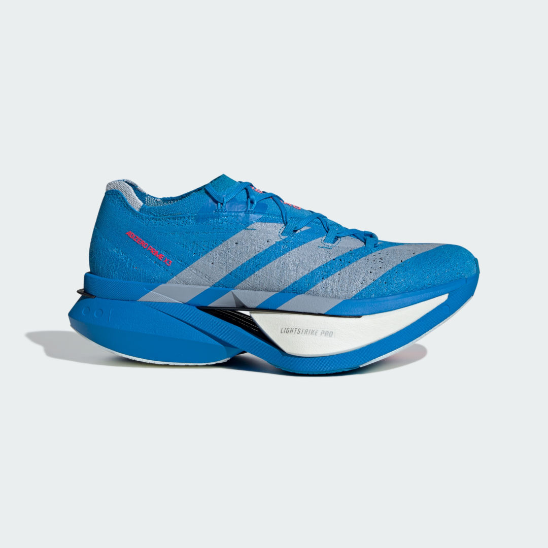 Detalle de Adizero Prime X3 Strung de Adidas: zapatilla azul para entrenamientos ligeros y velocidad