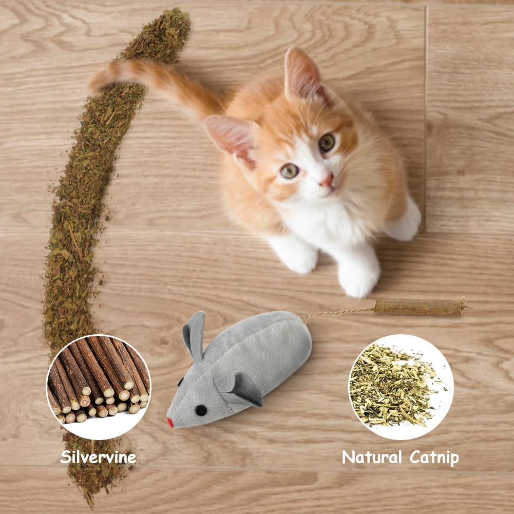 Detalle de OSDUE Giocattolo di Erba Gatta: 3 Topini di Peluche con Erba Gatta per Giochi Interattivi e Cura Denti