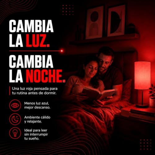 Thumbnail 1 de KILOMVIK Bombilla Luz Roja Nocturna Melatonina 7W, E27 (Pack 2) – 0% Luz Azul