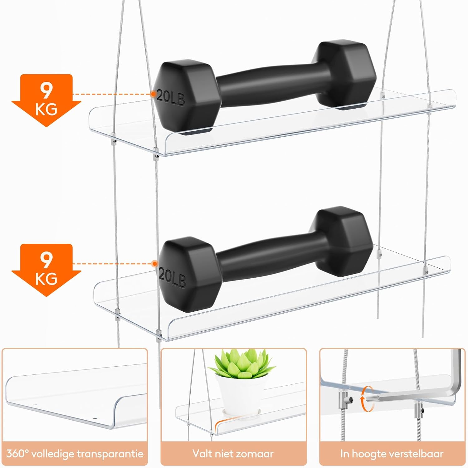 Detalle de Lifewit 24127 wandplank voor planten, transparant en verstelbaar met 3 niveaus