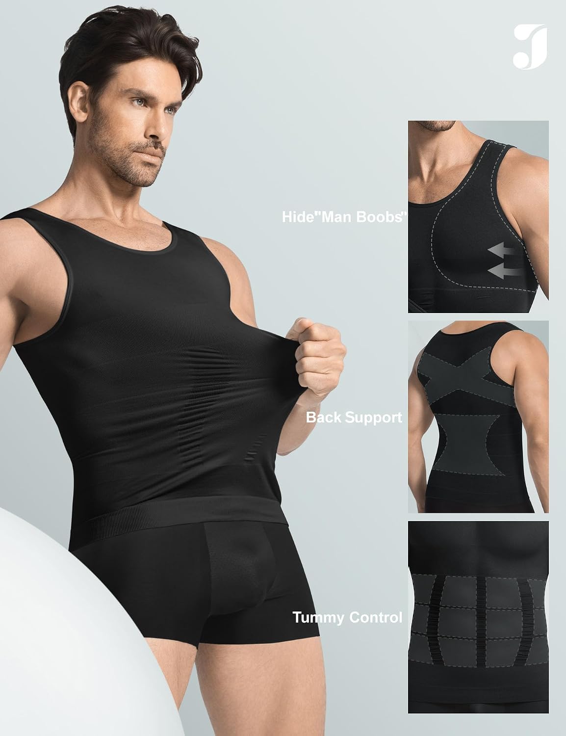 Detalle de JESIDO 3-Pack Compression Shirt for Men: Slimming Body Shaper Tank Top