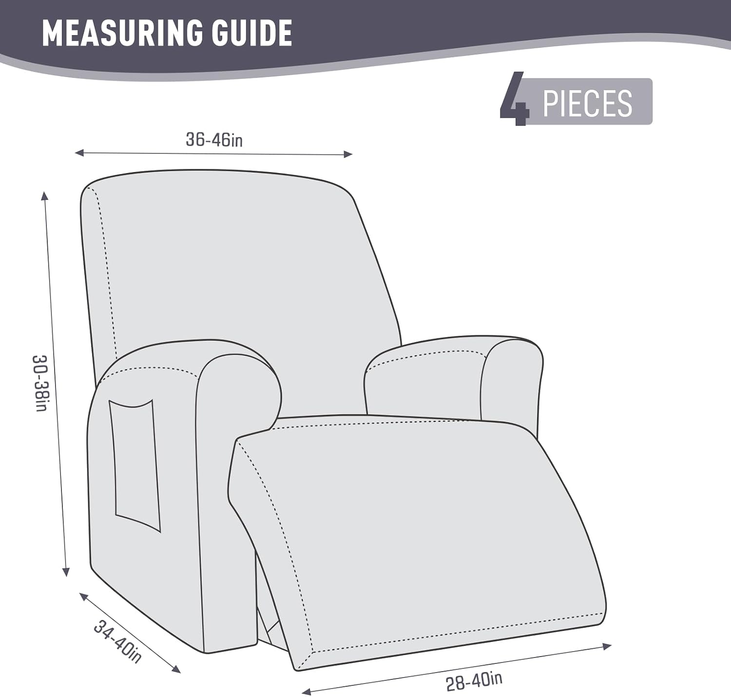 Detalle 2 de KinCam Oversized Recliner Chair Cover, Light Gray Stretch Fit, 1XL