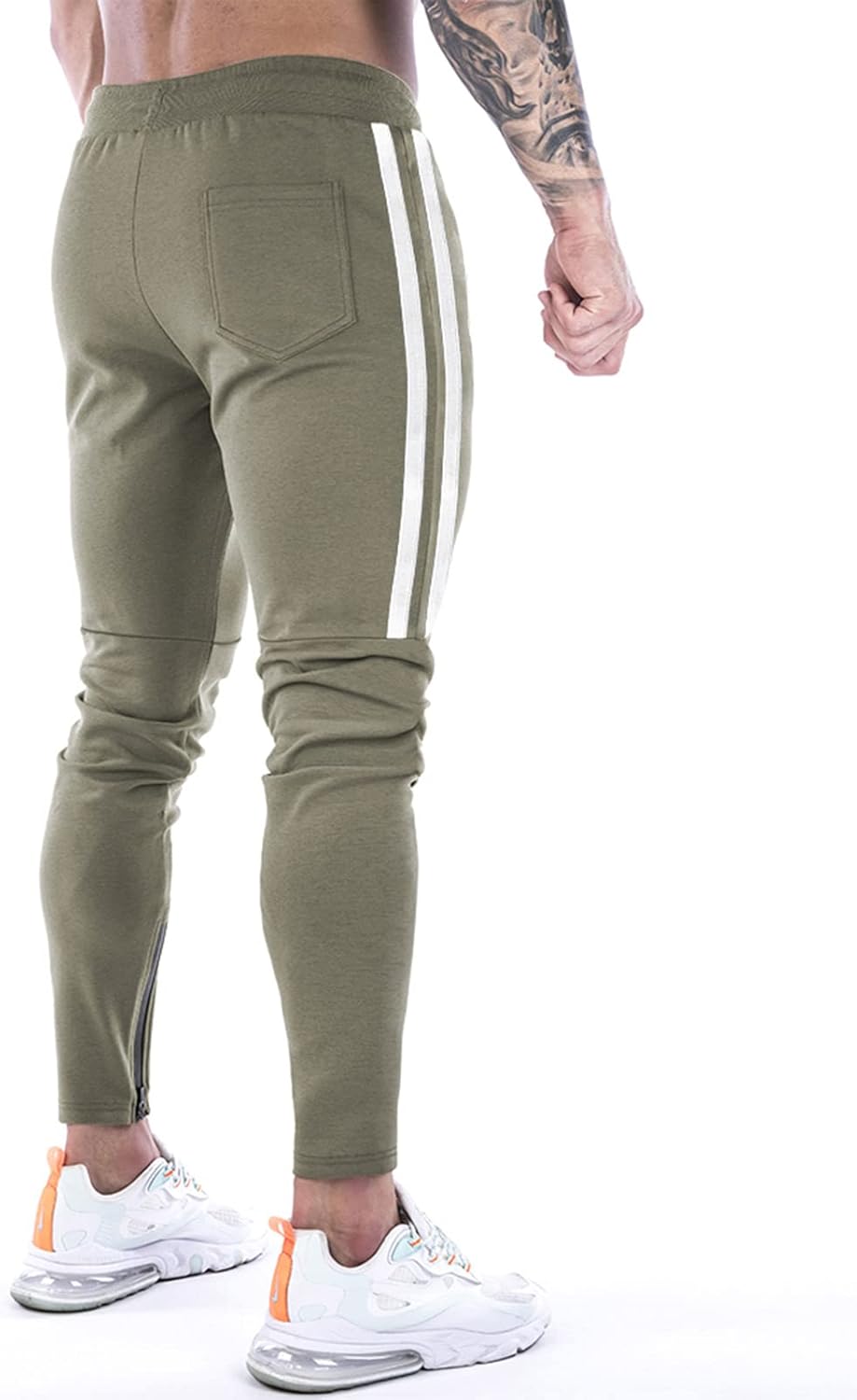 Thumbnail 2 de Suwangi Pantaloni Tuta Uomo Palestra Slim Fit a Righe con Tasche Zip