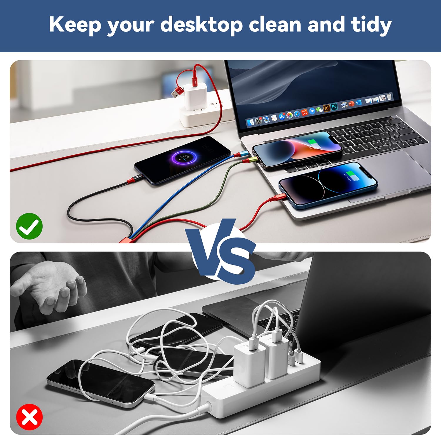 Detalle 2 de Minlu 6-in-1 Multi Charging Cable (2-Pack, 6ft) — 6-in-1 USB A/C to Lightning, USB-C, Micro USB