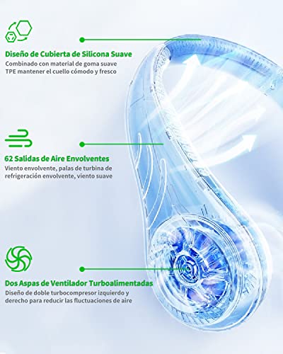 Detalle de Kouric Ventilador de Cuello Portátil Sin Aspas, 3 Velocidades, Batería 3000mAh y Autonomía de 8 Horas