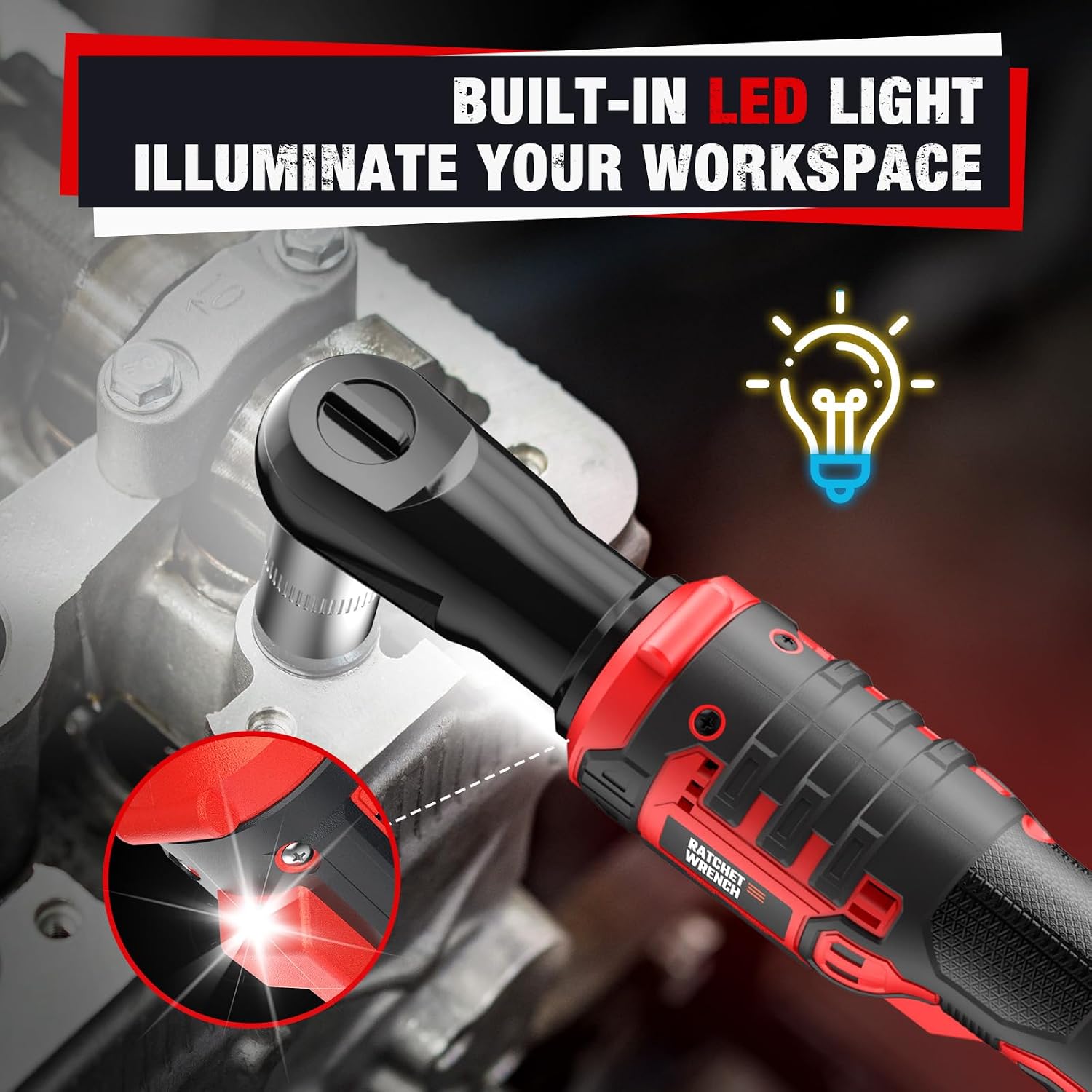 Detalle 2 de VERVEWAVE 3/8-Inch Cordless Ratchet Wrench, 88 ft-lbs, Variable Speed