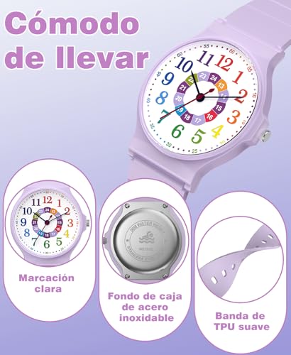 Detalle de SOCICO Reloj analógico para aprender la hora – diseño camuflaje, resistente y seguro para niños