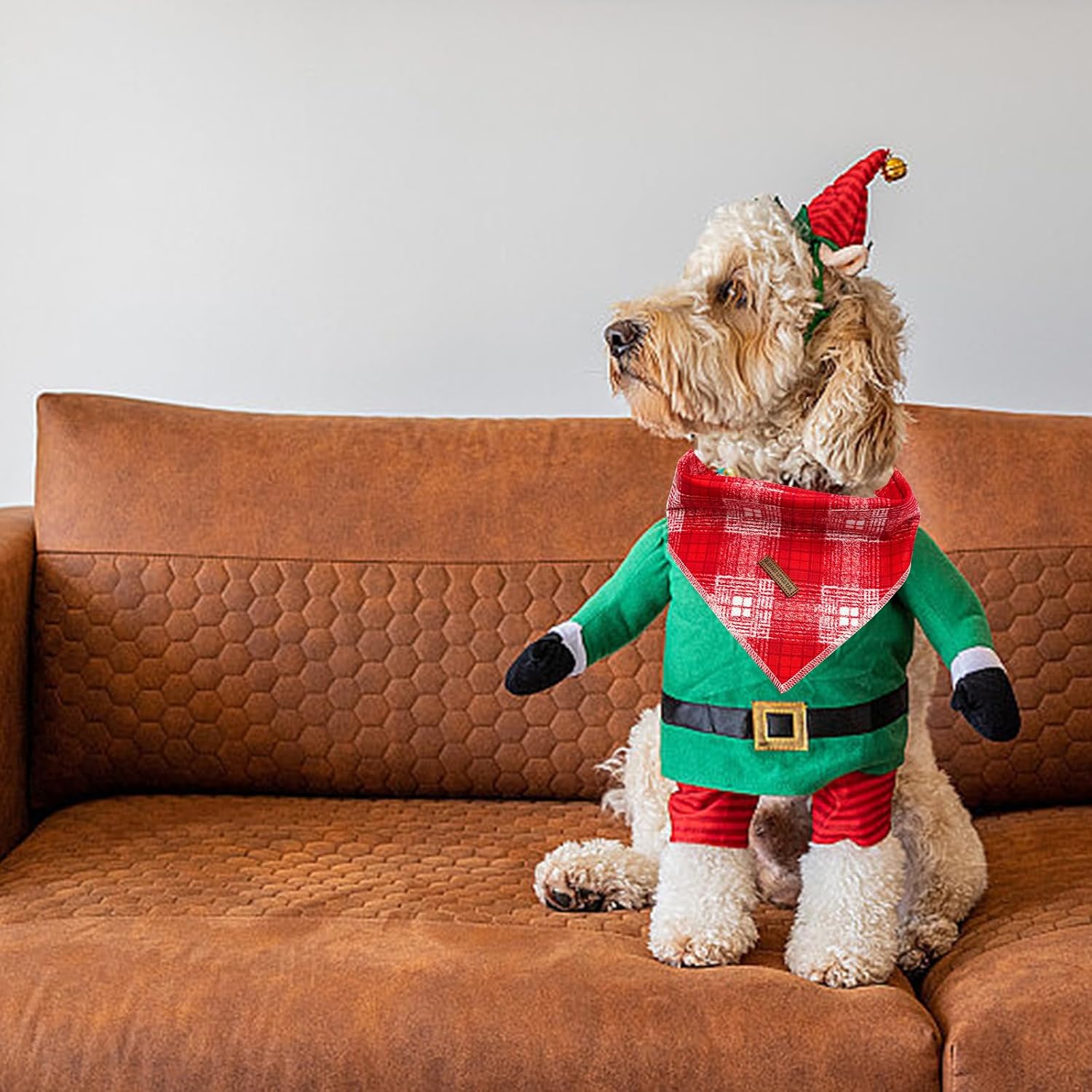 Thumbnail 4 de Elegant little tail Christmas Dog Bandana, Large Red Plaid Cotton Scarf