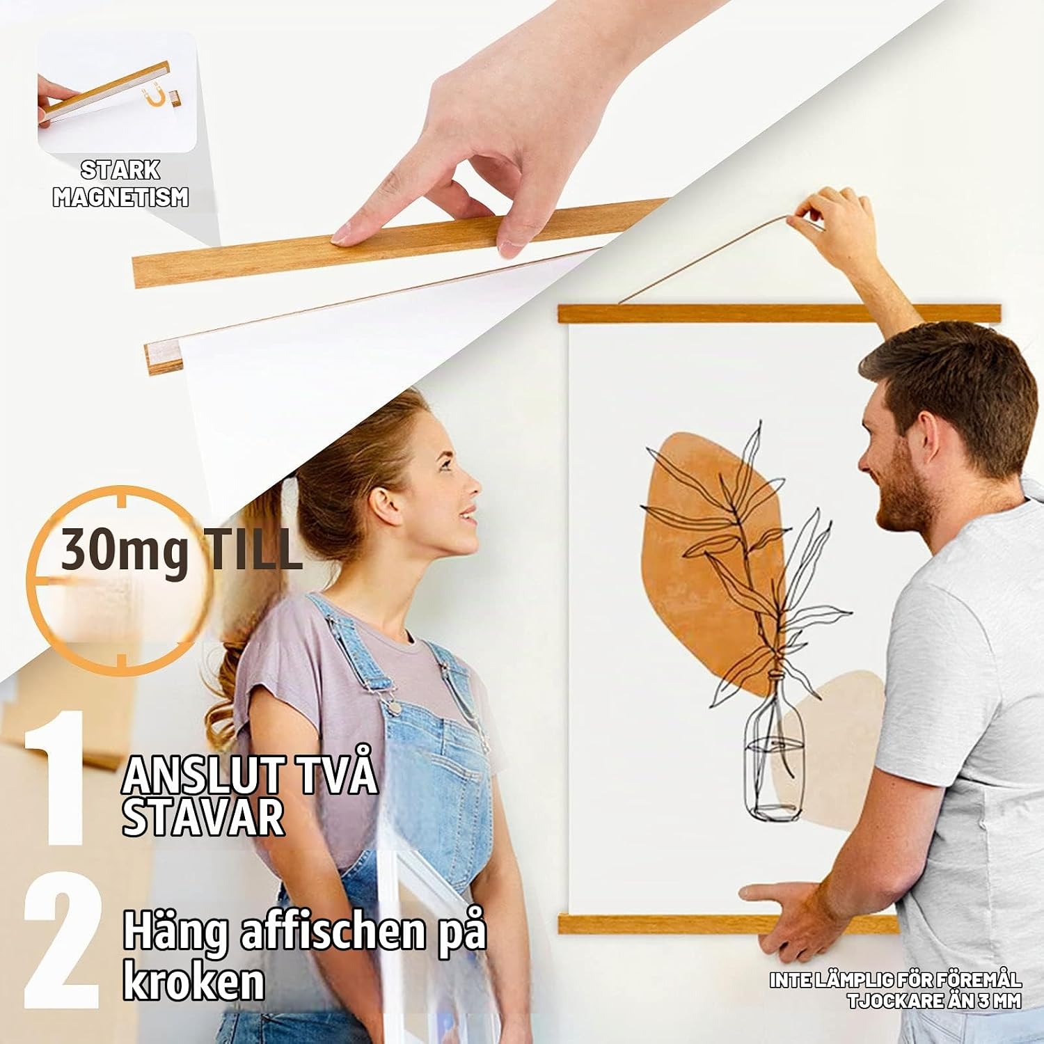 Detalle 2 de Sanauto B3 magnetisk posterhängare i trä, 40 cm, teak