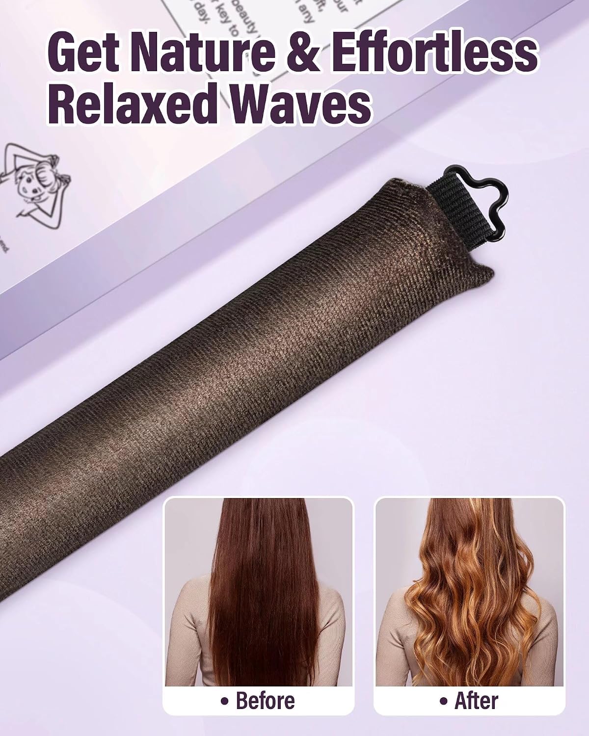 Detalle 2 de Heatless Hair Curler Overnight Curls-3 Pcs No Heat Curling Blowout Rods with Satin Scarf