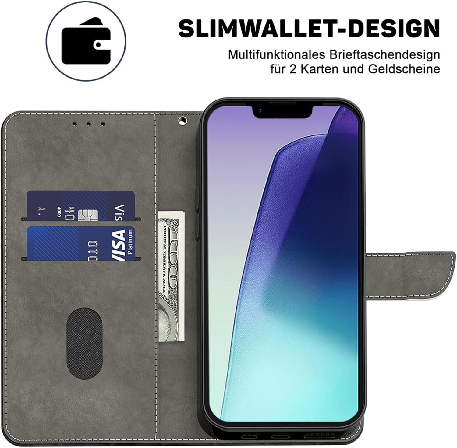 Detalle de BOLELAW Hülle für Xiaomi Redmi Note 10 Pro – Stoßfestes PU Leder Wallet Case mit Magnetverschluss, Standfunktion & Kartenfächern, Husky