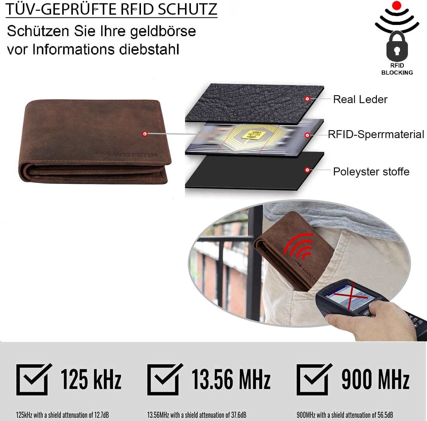 Thumbnail 6 de Marc Peter® California AirTag Wallet mit Münzfach und RFID-Schutz – Vintage Braun Geldbörse