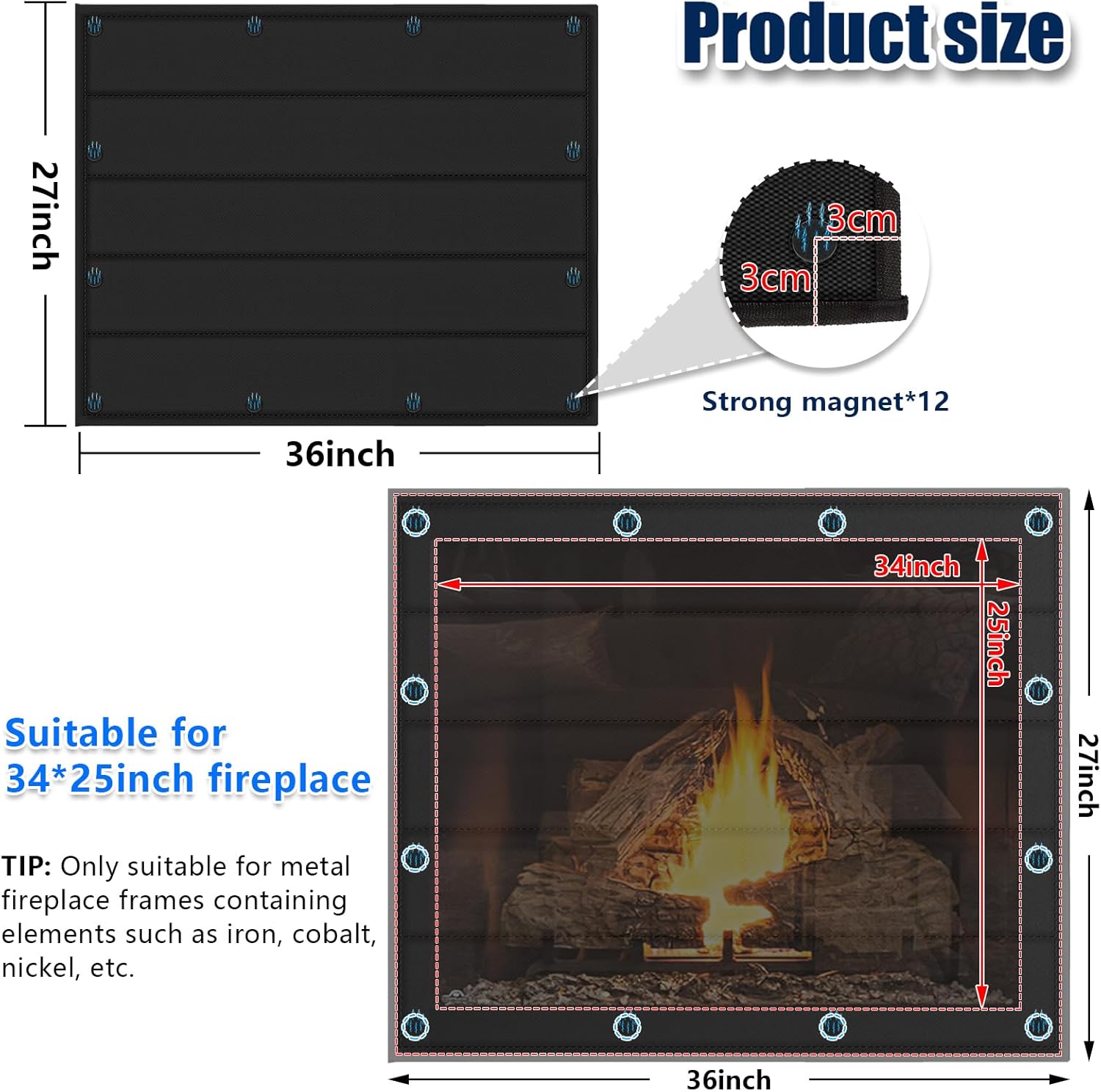Thumbnail 1 de Magnetic Fireplace Blanket 36x27 with 12 Magnets 🪵