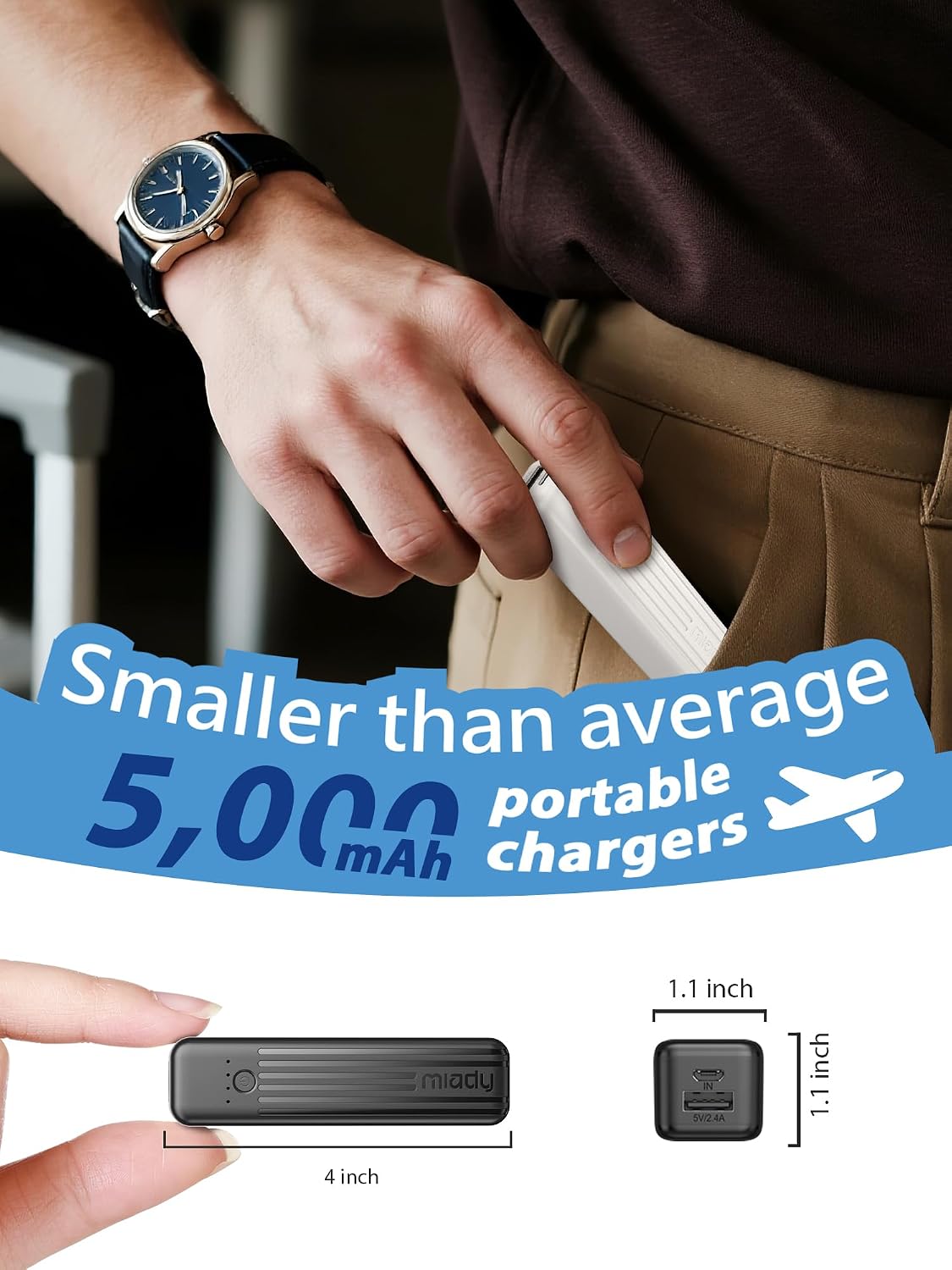 Detalle de Miady HYD001 2-Pack 5,000mAh Power Banks, Pocket-Size with Dual USB Ports