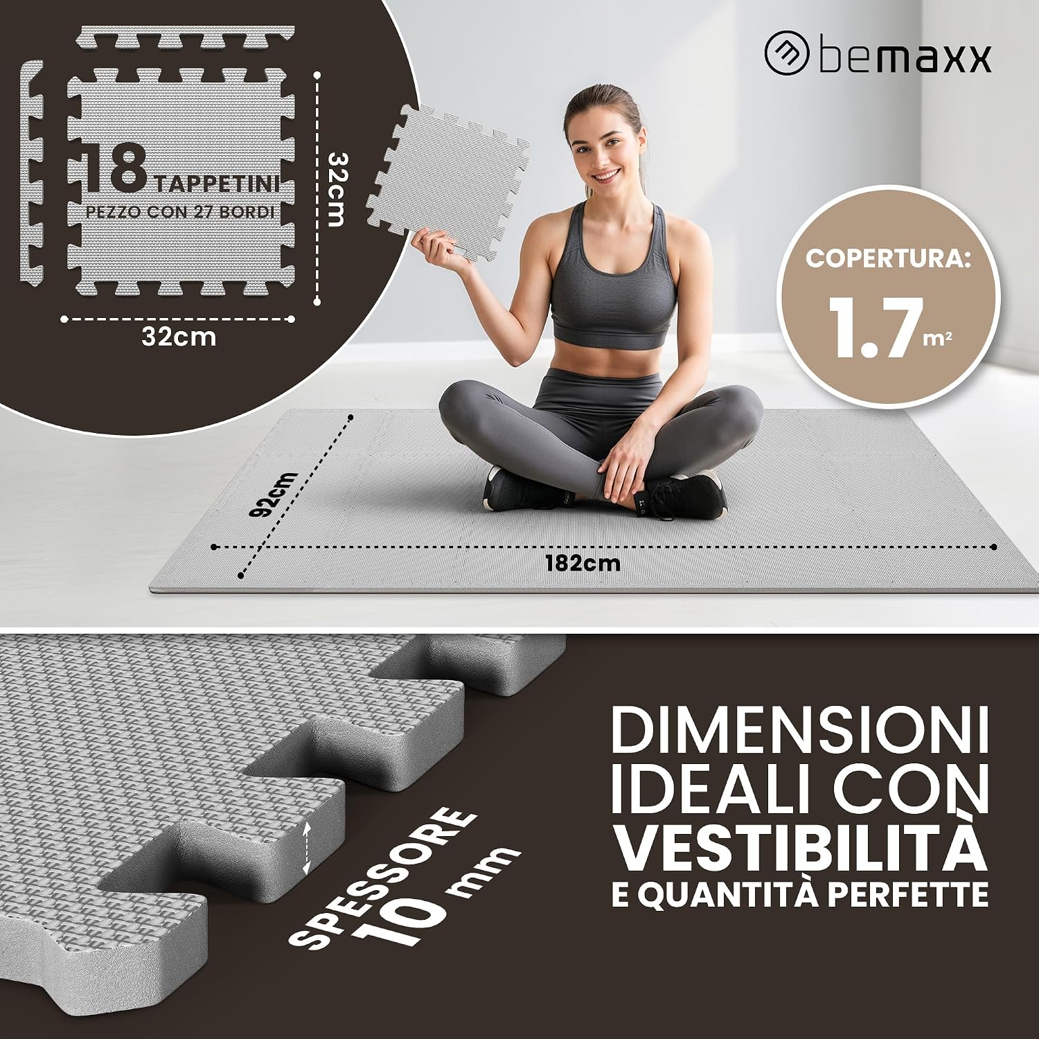 Detalle de Tappeto Palestra Puzzle EVA 18 Pezzi: Pavimento Protettivo modulare per Home Gym