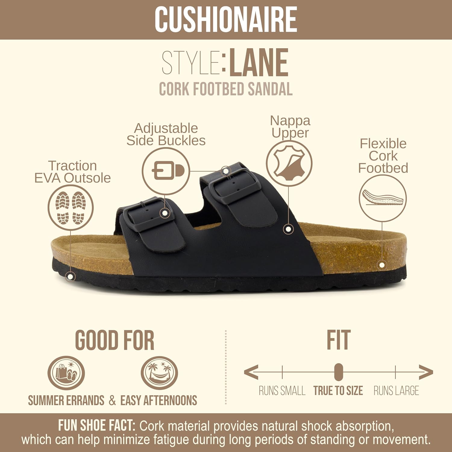 Detalle 2 de CUSHIONAIRE Women's Slide Sandals with Cork Footbed