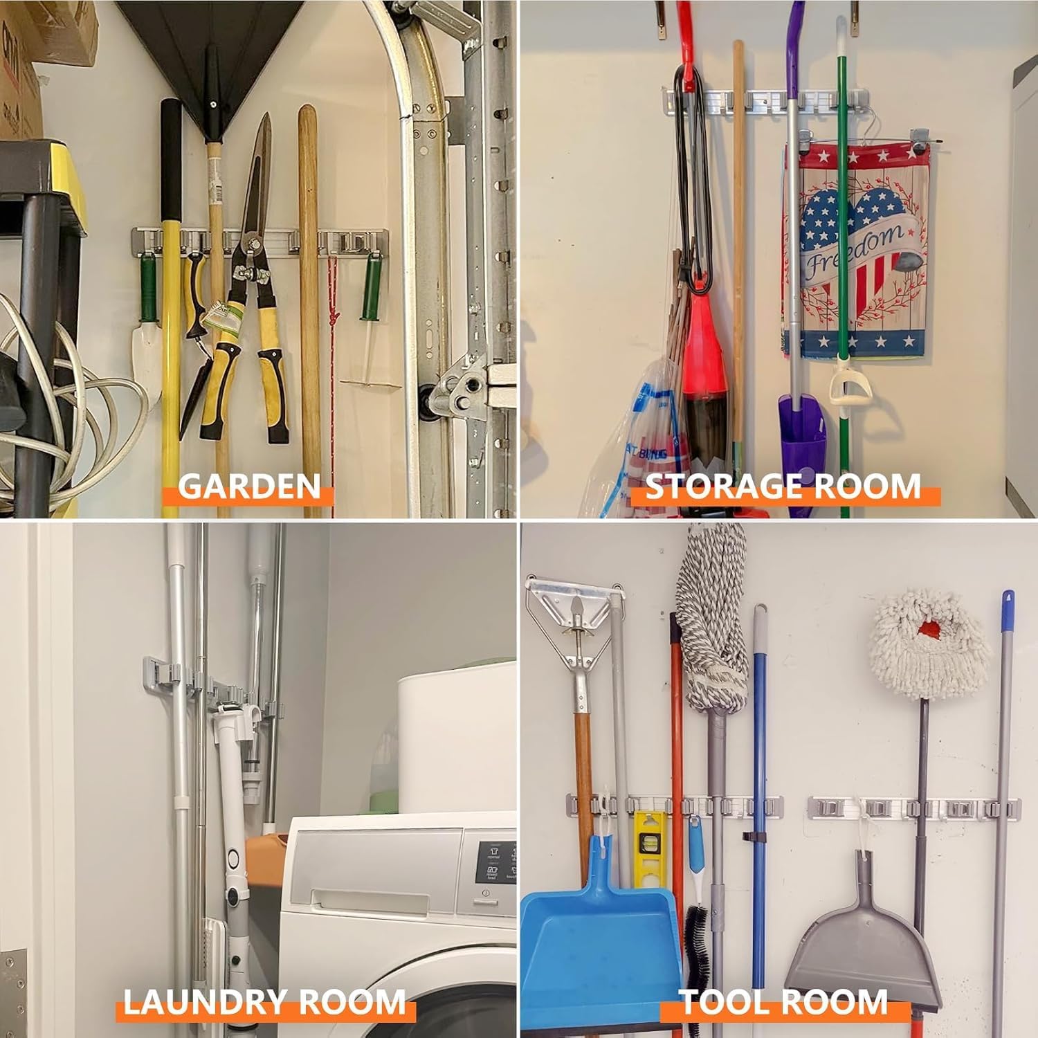 Thumbnail 4 de reliahom Broom Holder Wall Mount Mop Organizer 4 Racks with 5 Hooks