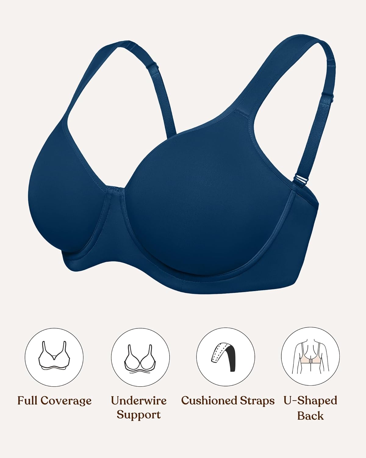 Thumbnail 5 de HSIA Minimizer Full Coverage T-Shirt Bra with Unlined Cups (Plus Size, Underwire, Seamless) by Joan Ultimate Soft