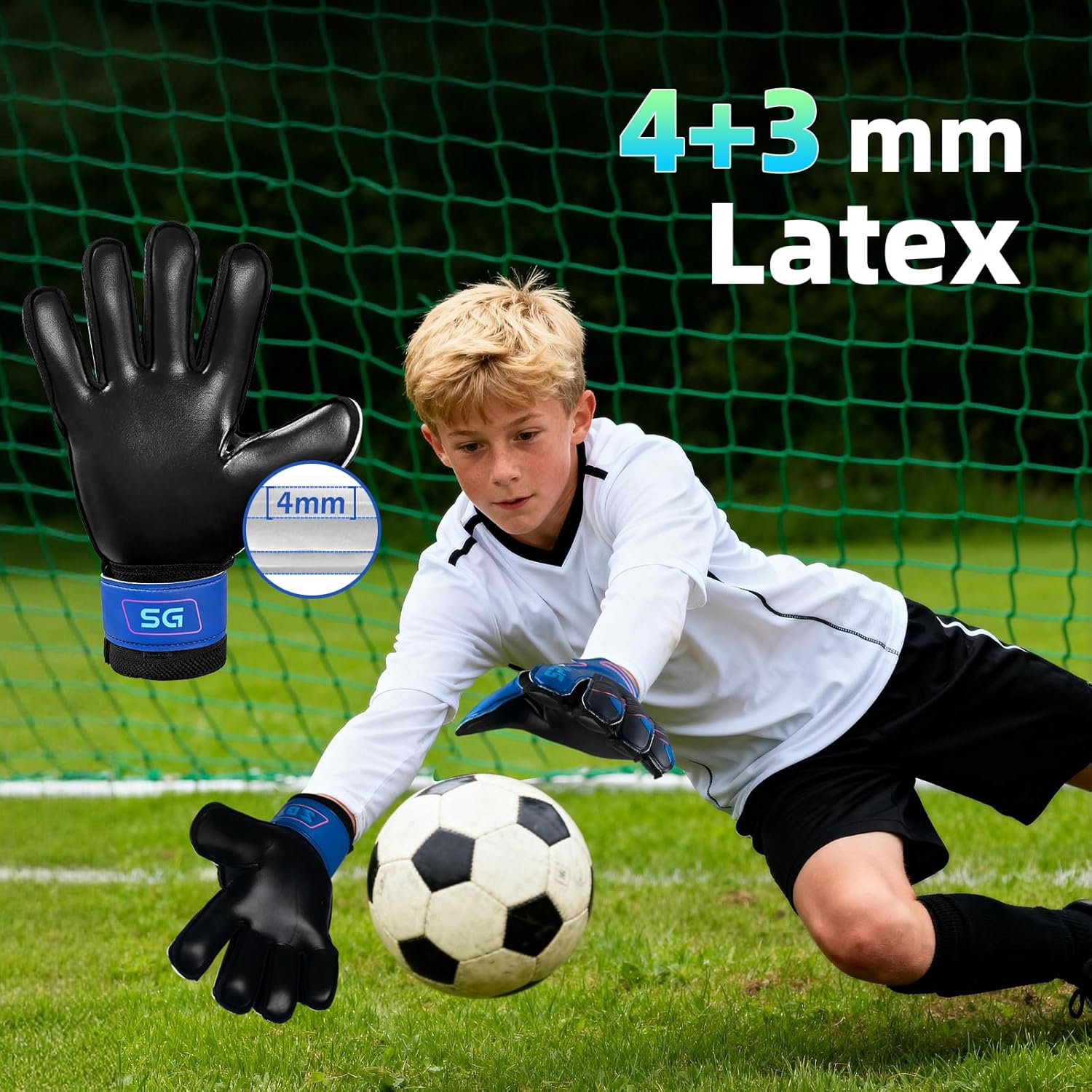 Detalle de Sportout Youth & Adult Goalie Gloves with 4+3MM Latex, Finger Protection & Double Wrist Support