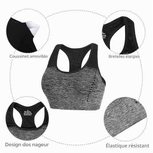 Detalle de Sykooria Brassière Sport Femme – Brassière Yoga avec coussinets et élasthanne, Noir S