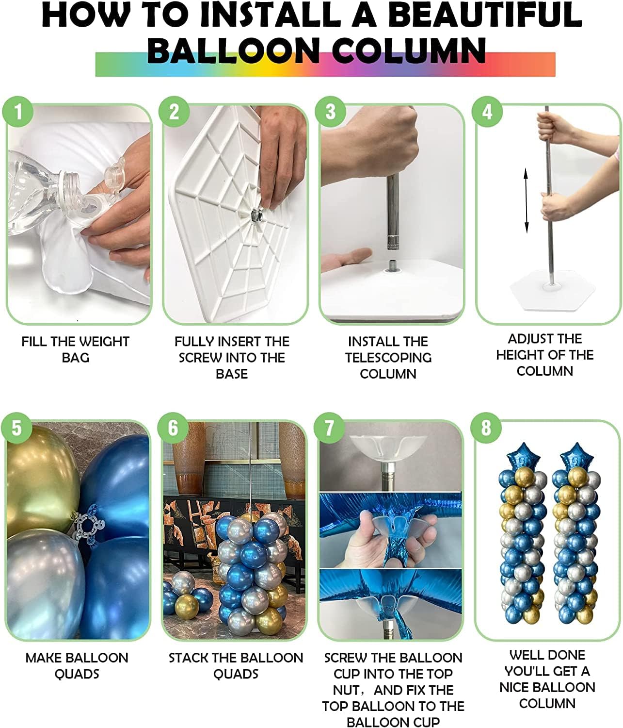 Thumbnail 5 de YALLOVE Balloon Column Stand Kit (Set of 4) — 7 Feet Adjustable Metal Balloon Tower