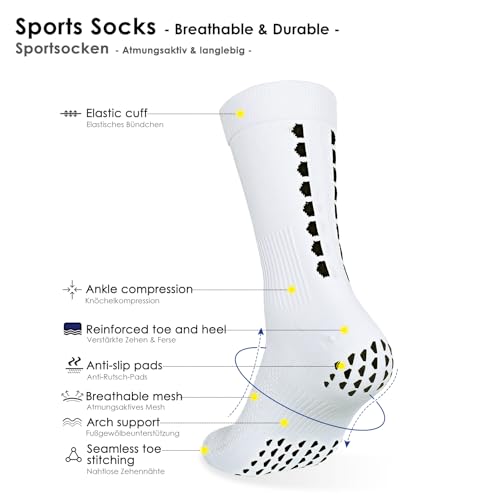 Detalle de Calcetines deportivos antideslizantes PERMANENTLY001 (talla M, 36‑43) – para fútbol, baloncesto y más