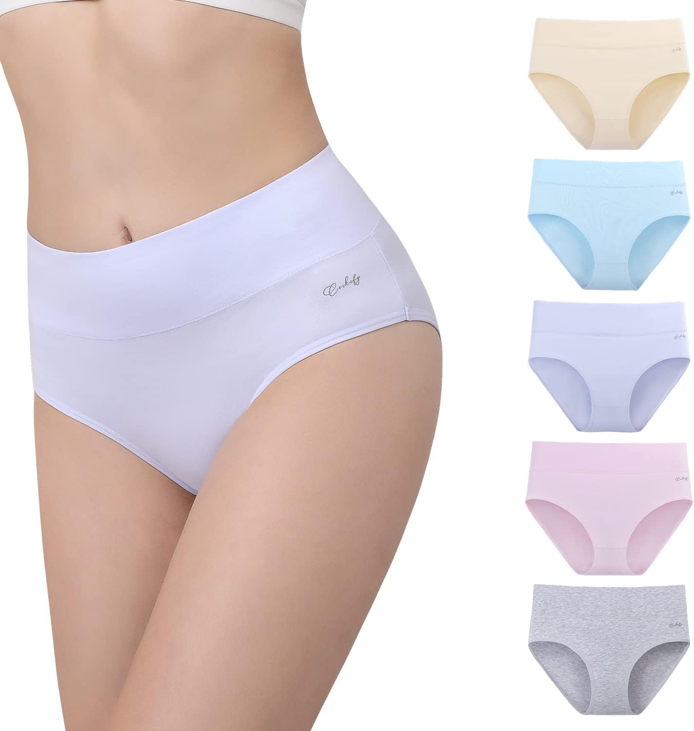 Detalle 2 de anqier Damenunterhosen 5er-Pack – Hohe Taille, Baumwolle 🩲
