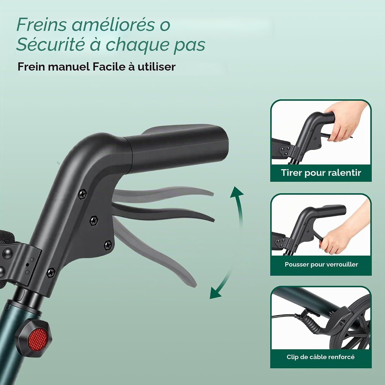 Detalle de Careboda Déambulateur 4 roues pliable avec siège – aide à la marche senior, réglable, freins et sac