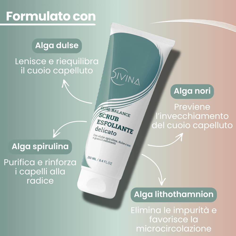 Detalle de Divina Blk Scrub Esfoliante Delicato per Capelli Mossi, Ricci e Afro Curl Balance – 250 ml