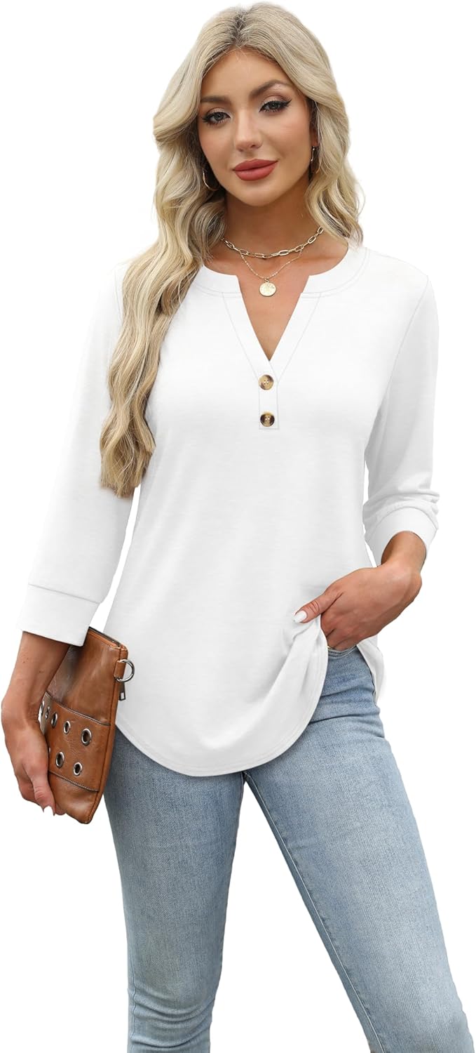 Thumbnail 1 de Aokosor Women's 3/4 Sleeve V-Neck Tunic Top