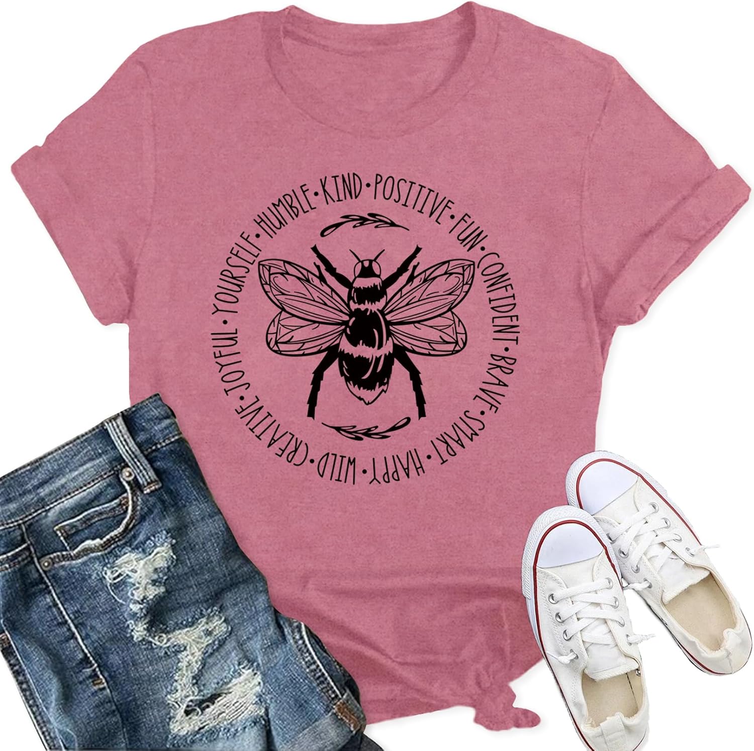 Detalle de Qskall Womens Bee Kind T Shirt – Be Kind Tee