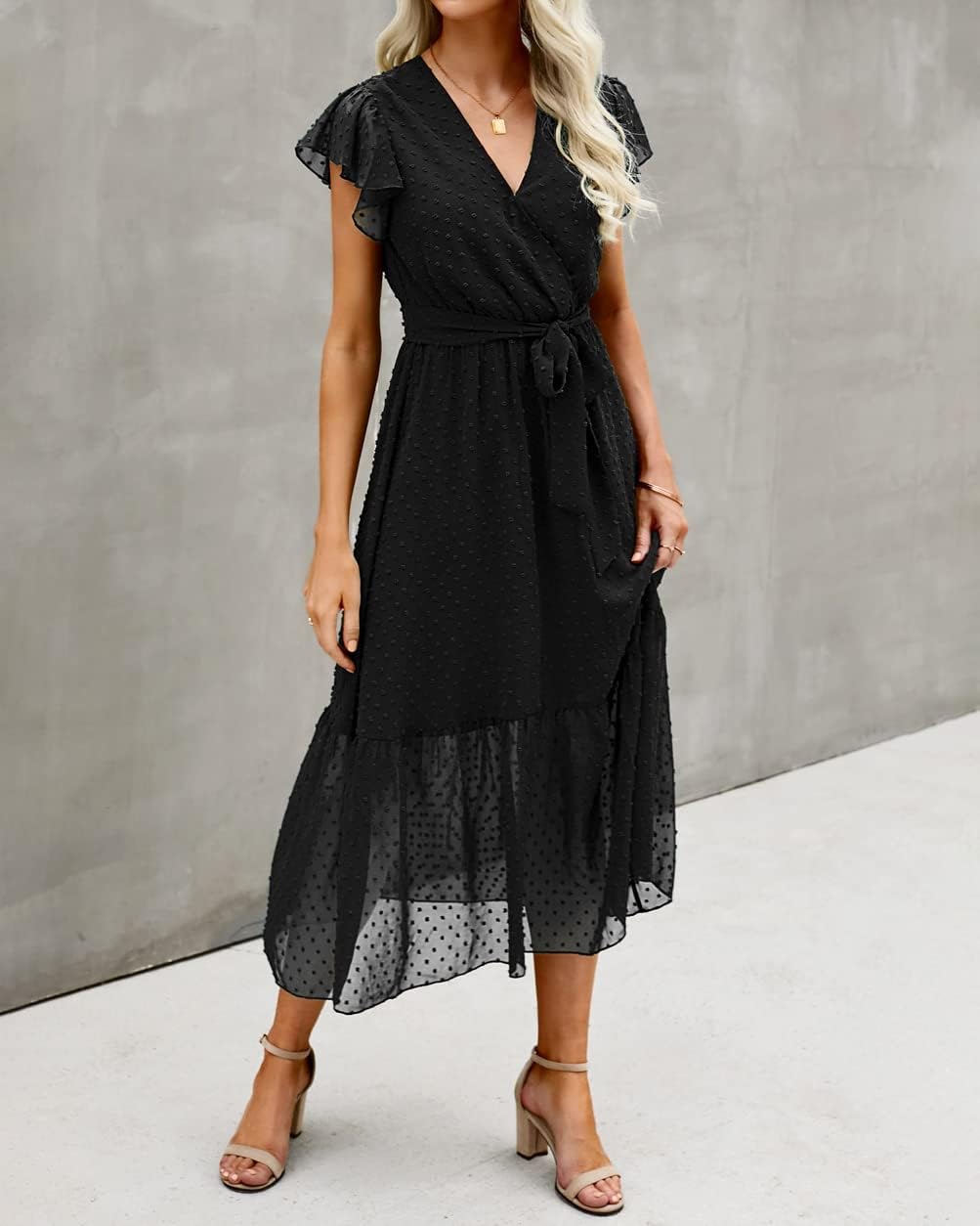 Detalle de BTFBM Women Bohemian Wrap Midi Dress White