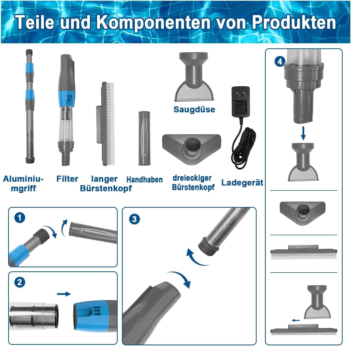Thumbnail 6 de PoolyPoly 3-in-1 Kabelloser Poolsauger mit Akku – ideal für kleine Becken