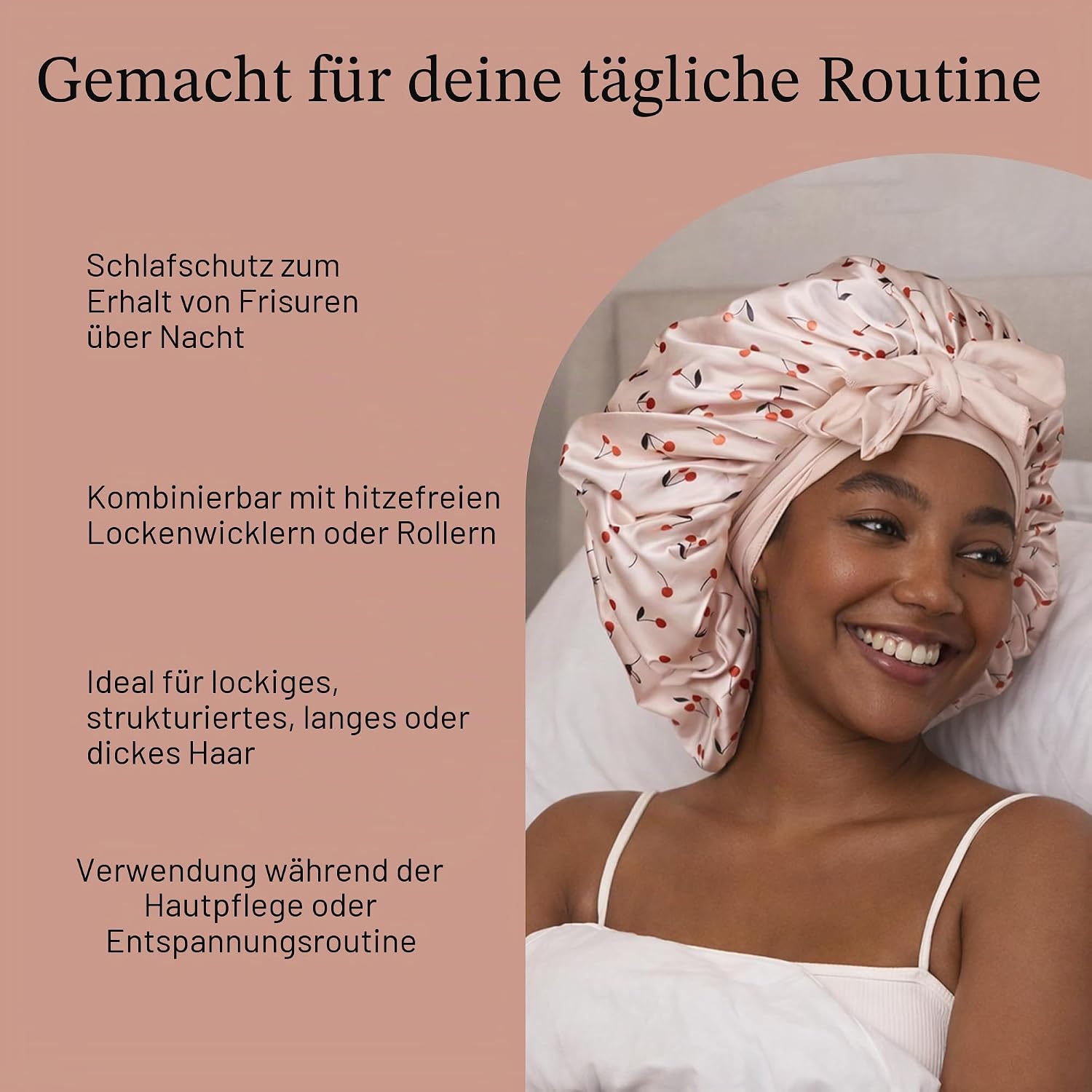 Detalle 2 de Kitsch XL Satin Haarhaube zum Schlafen – weicher als Seide, XXL-Bonnet für Lockiges Haar