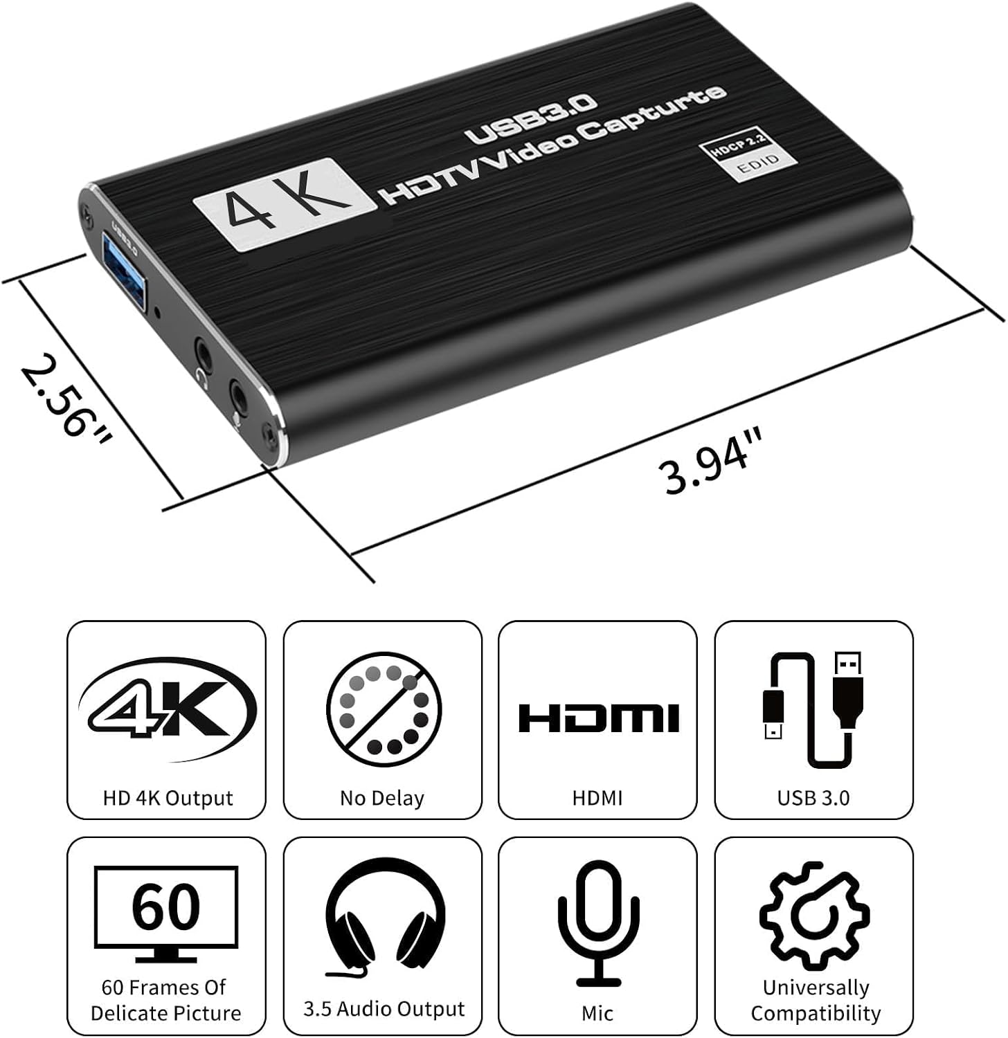 Thumbnail 1 de 4K HDMI Video Capture Card: USB 3.0 Full HD 1080P Capture with Microphone Input