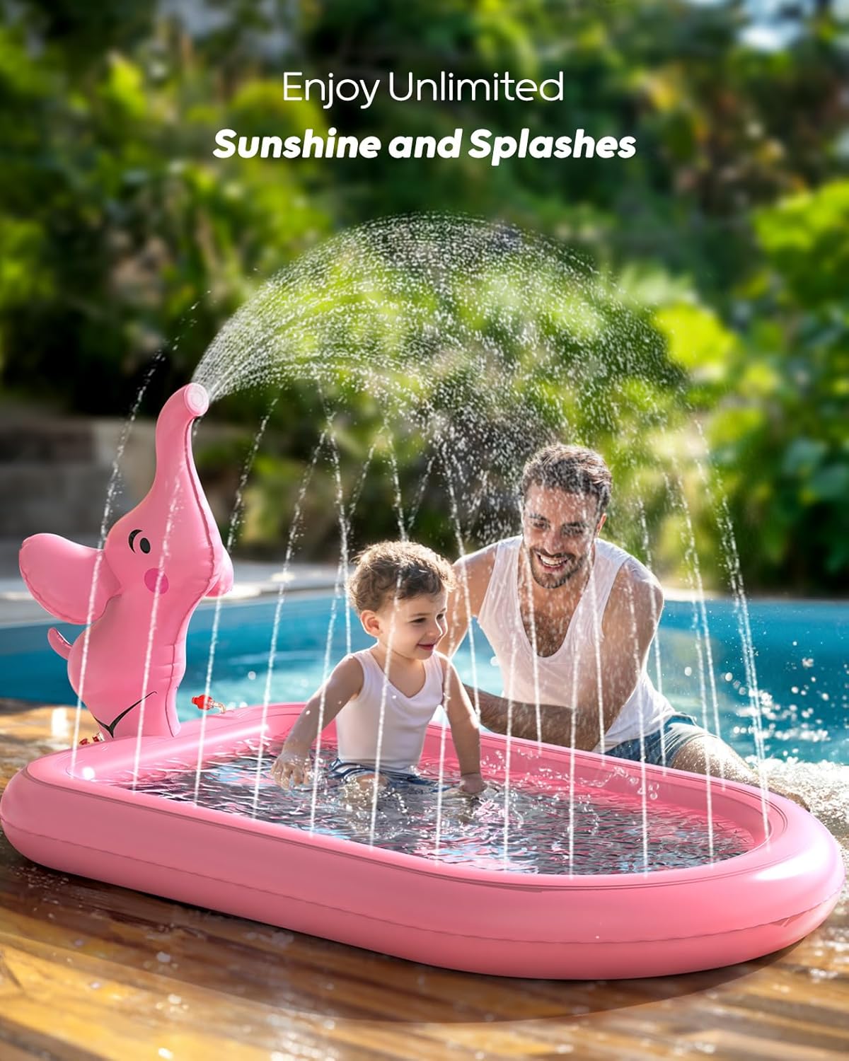 Thumbnail 1 de QPAU Splash Pads for Toddlers 1-3 – Pink Elephant Inflatable Sprinkler Pool