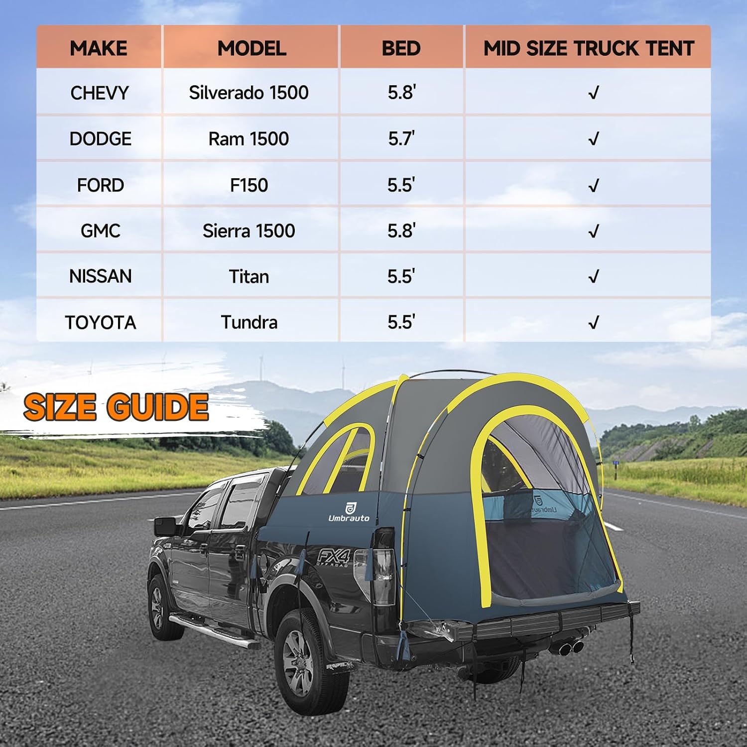 Detalle de Truck Bed Tent 5.5-6ft PU3000mm camping