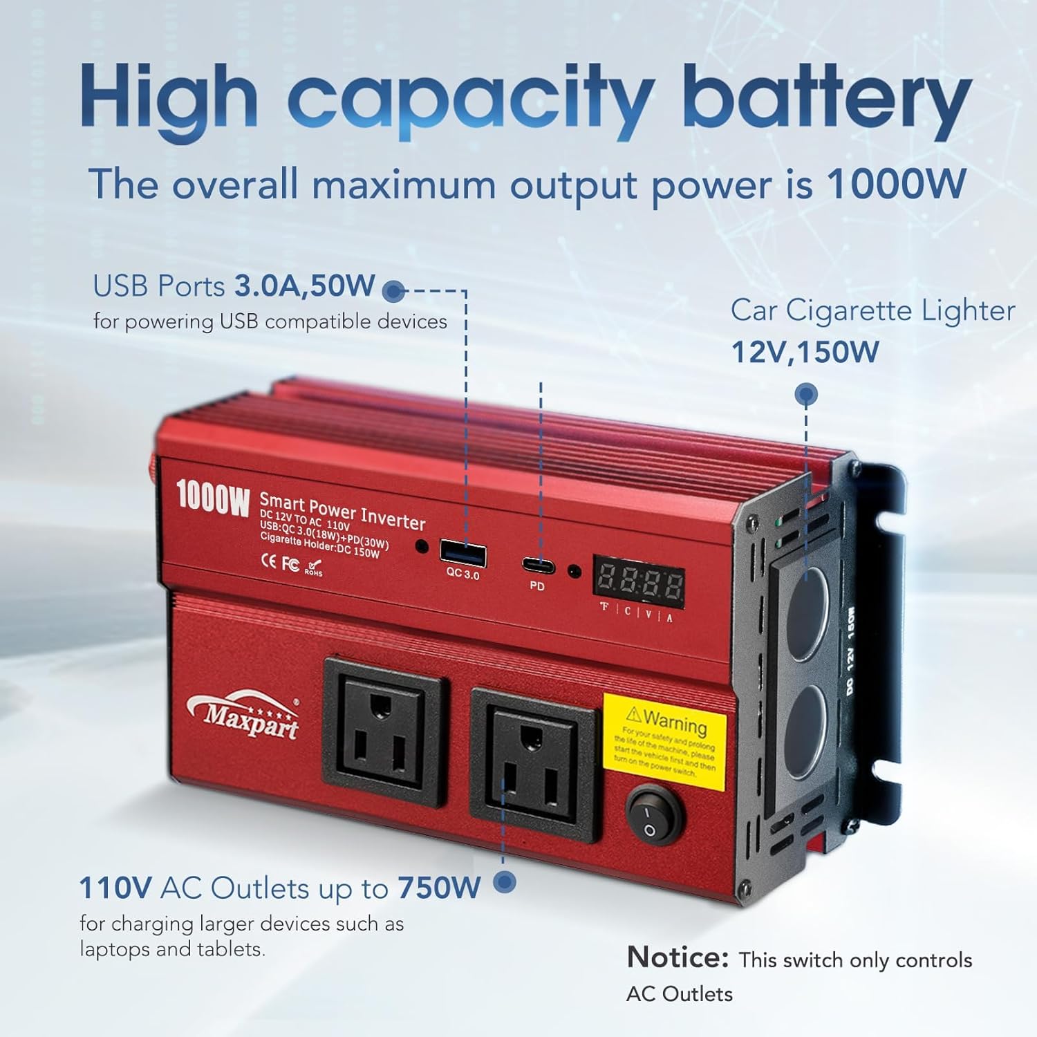 Thumbnail 6 de TWING Car 1000W Inverter 12V to 110V Power ⚡