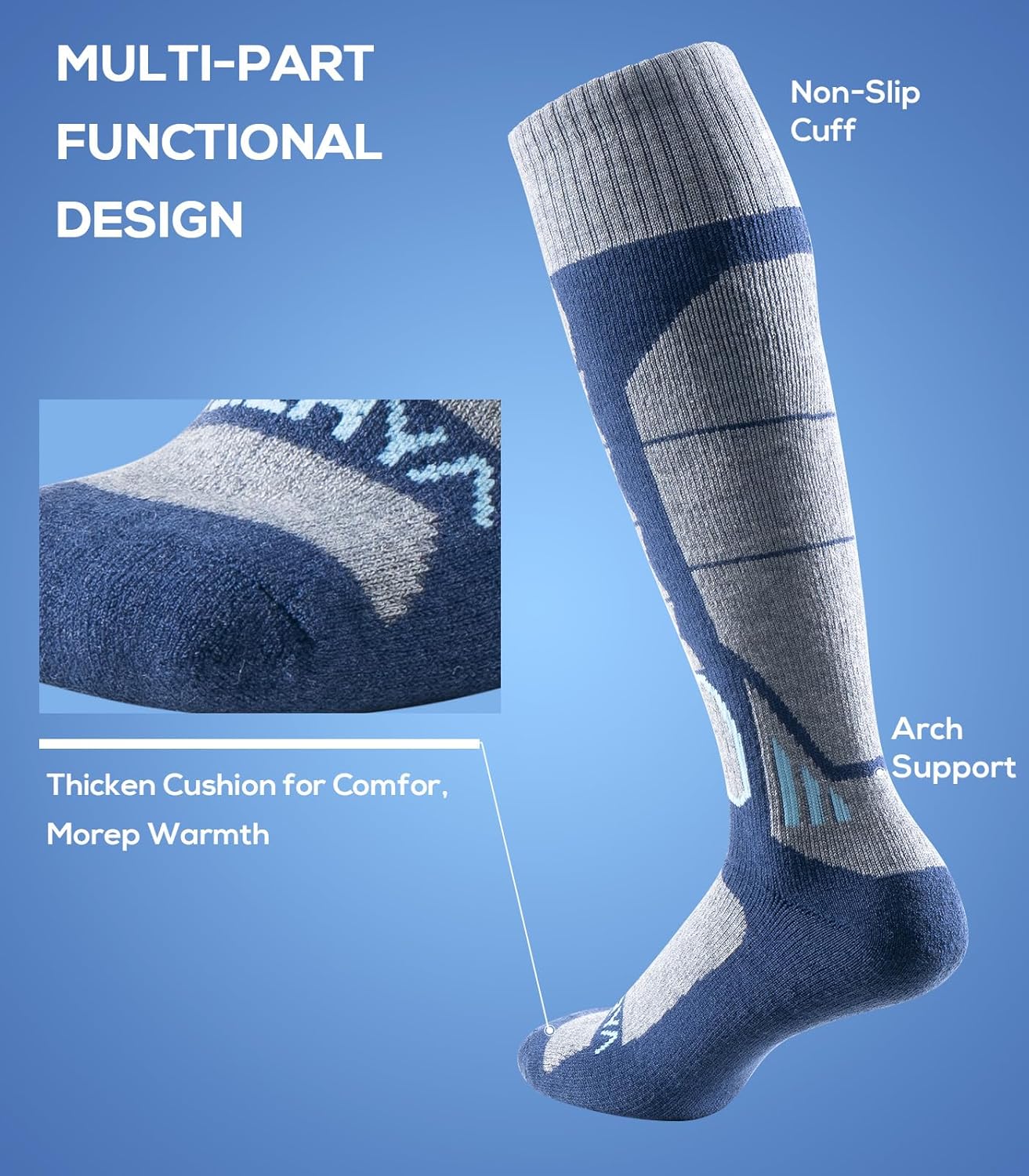 Thumbnail 5 de WEIERYA Merino Wool Ski Socks — Over-the-Calf Thermal