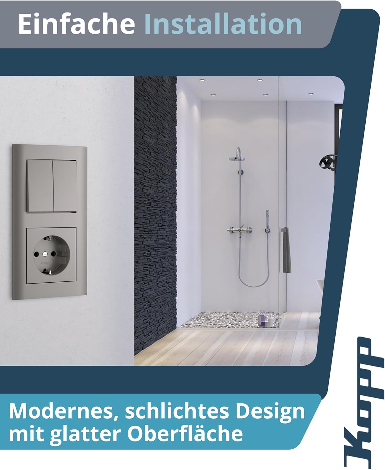 Thumbnail 4 de Kopp ATHENIS Serienschalter in Stahlfarben – Hochwertiger Doppel-Lichtschalter mit 10AX Schaltvermögen, IP20, Unterputz